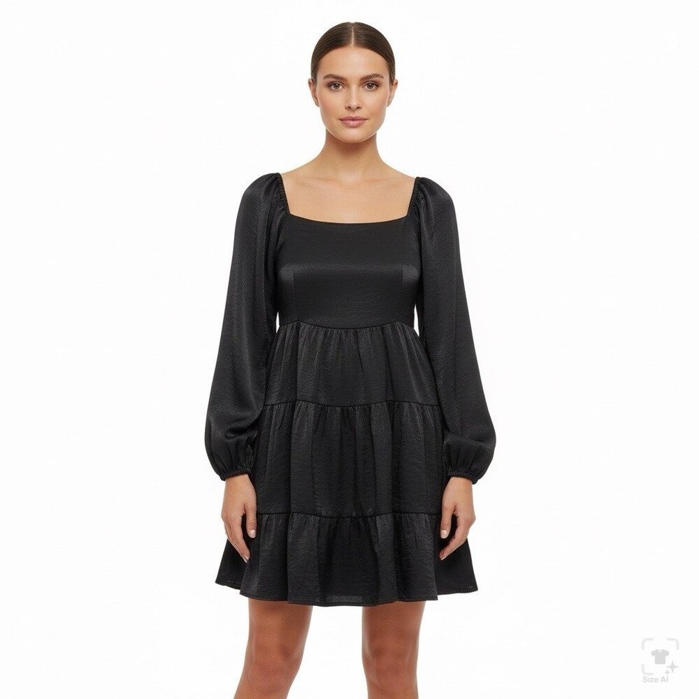Altar’d State Women’s Black Tiered Long-Sleeve Dress With Tie Back Size M - New
